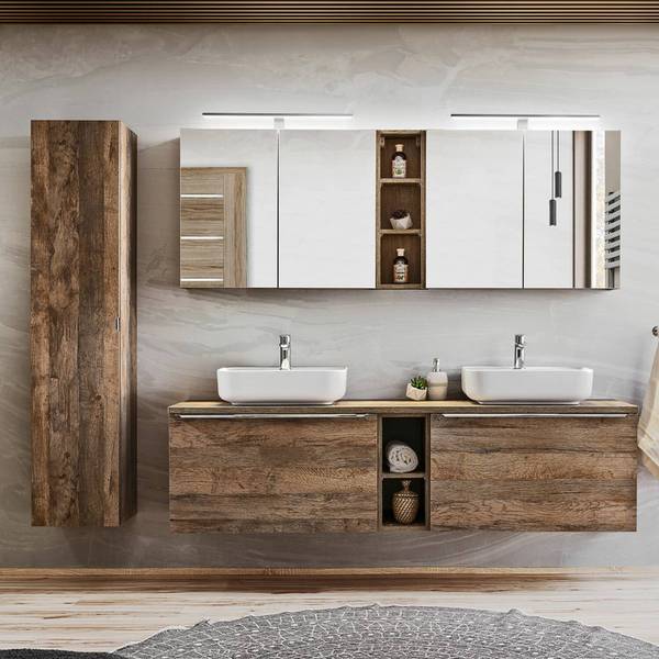 Badmöbel-Set PUEBLA-56-123 6er-Set Braun - Holzwerkstoff - 140 x 63 x 46 cm