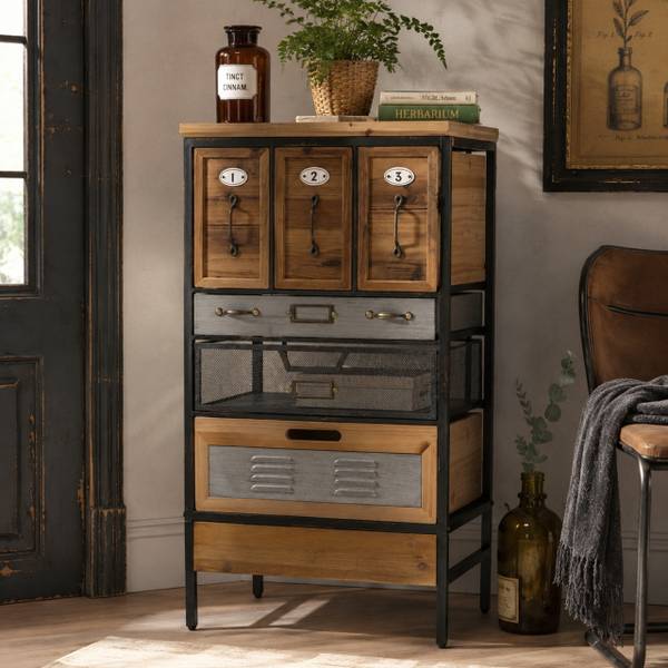Apothekerkommode Q77 Tanne - Eisen - Zink - 46 x 85 x 35 cm