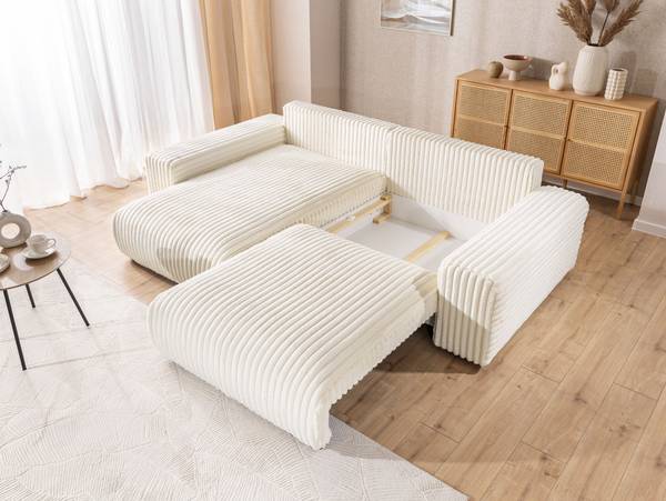 Ecksofa Mollis mit Schlaffunktion Beige - Ecke davorstehend links