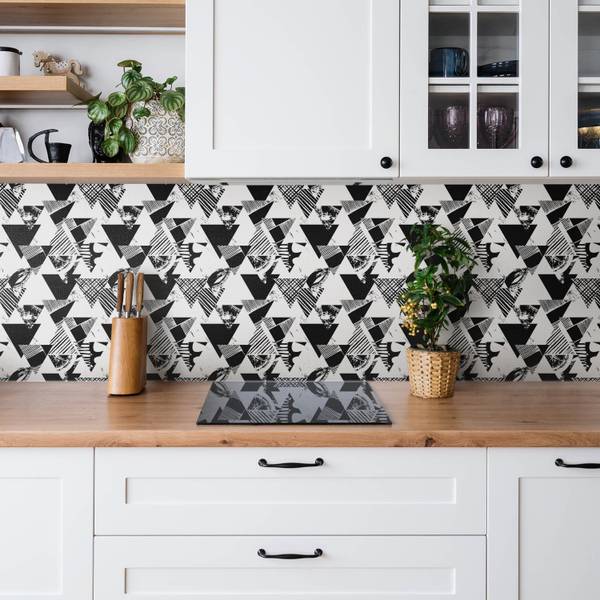 Selbstklebendes Wandpaneel Dreiecke Schwarz - Polyester PVC - 100 x 50 x 0 cm