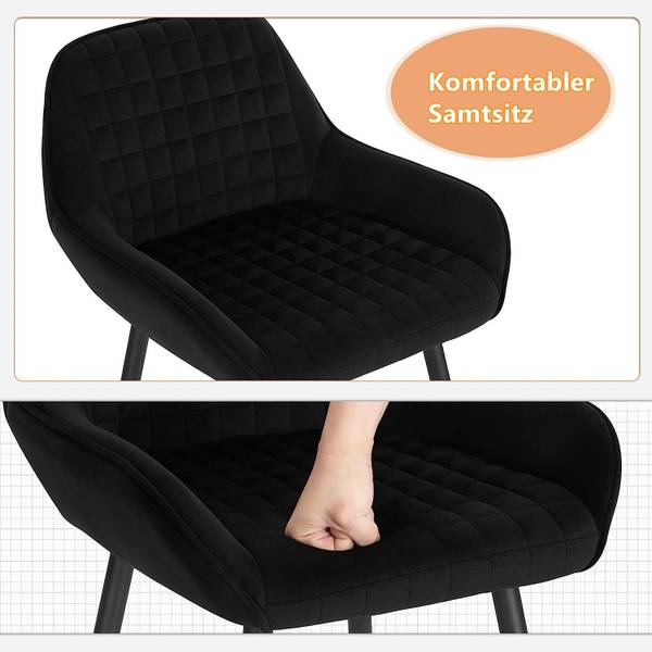 Barhocker Baraa （2er Set） Schwarz - Samt - 44 x 88 x 44 cm