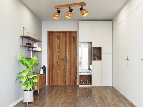 Deckenstrahler 3-flammig Holz / Rattan Schwarz - Braun - Metall - Rattan - Massivholz - 50 x 18 x 13 cm