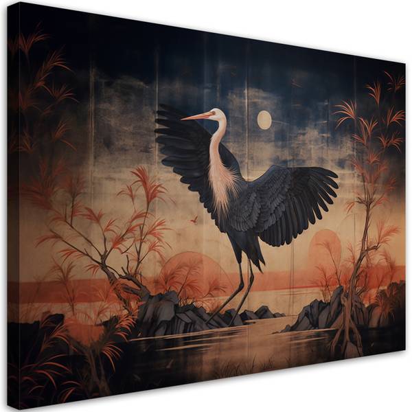 Tableau déco grue nature orientale 100 x 70 cm