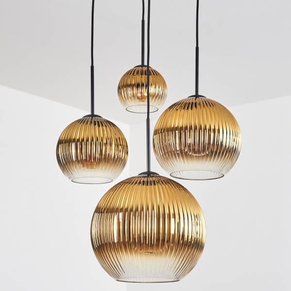 Pendelleuchte Cesaro Gold - Aluminium - Klarglas - 38 x 147 x 37 cm