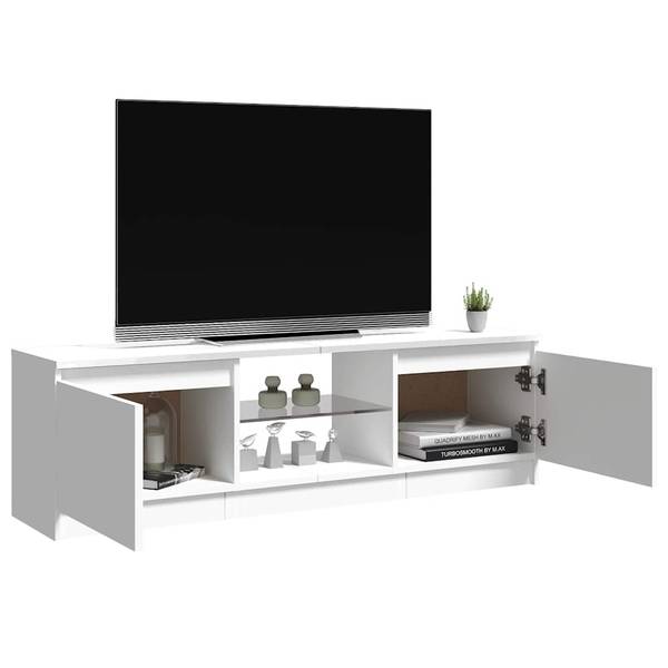 Meuble TV d'angle à 2 couches haute brillance avec support TV multifonctionnel à lumière LED