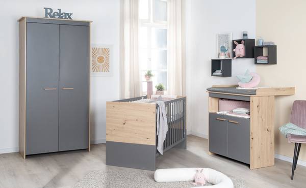 Baby- + Beistellbett Anna Grau - Holzwerkstoff - 66 x 80 x 123 cm