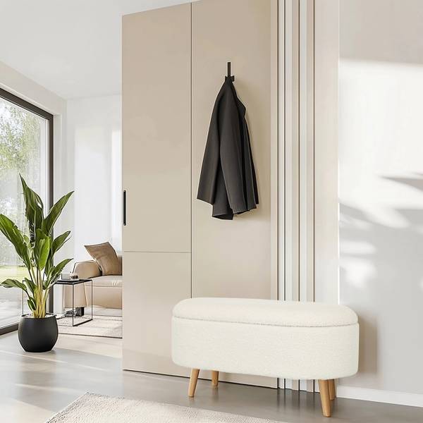 Sitzbank STORIANO Weiß - Strukturstoff - Polyester - Kernbuche - 47 x 43 x 82 cm