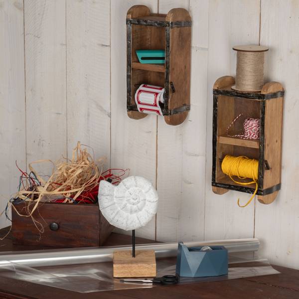 Geschenkband-Organizer DRIFT Braun - Massivholz - 14 x 31 x 11 cm