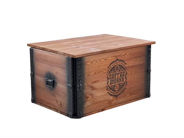 Truhe "Coffee Works" massiv Holz Vintage Braun - Eisen - 80 x 44 x 55 cm