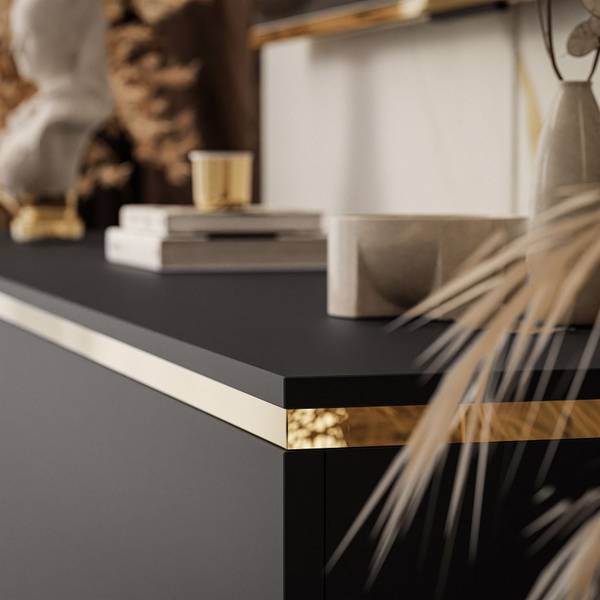 Wohnwand AURORA II mit Beinen Schwarz - Holzwerkstoff - 180 x 51 x 40 cm