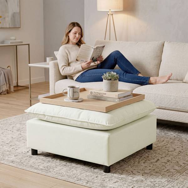 Fußhocker 838-620V00CW Weiß - Textil - 75 x 40 x 75 cm