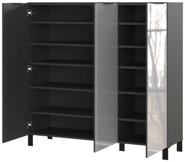 Schuhschrank CEDUNA Grau - Holzwerkstoff - Glas - 131 x 128 x 40 cm