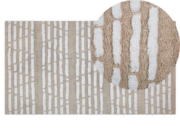 Laagpolig AHIRLI beige - wit - natuurvezel - 120 x 120 x 120 cm