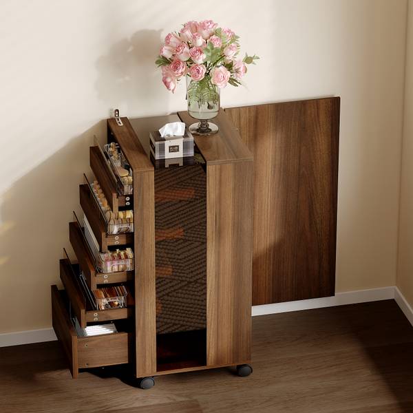 Kommode GCY70 Braun - Holzwerkstoff - Glas - 40 x 81 x 40 cm