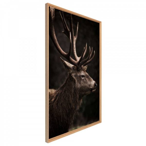 Tableau mural mat encadré cerf Noir - Acacia - 95 x 65 x 3 cm