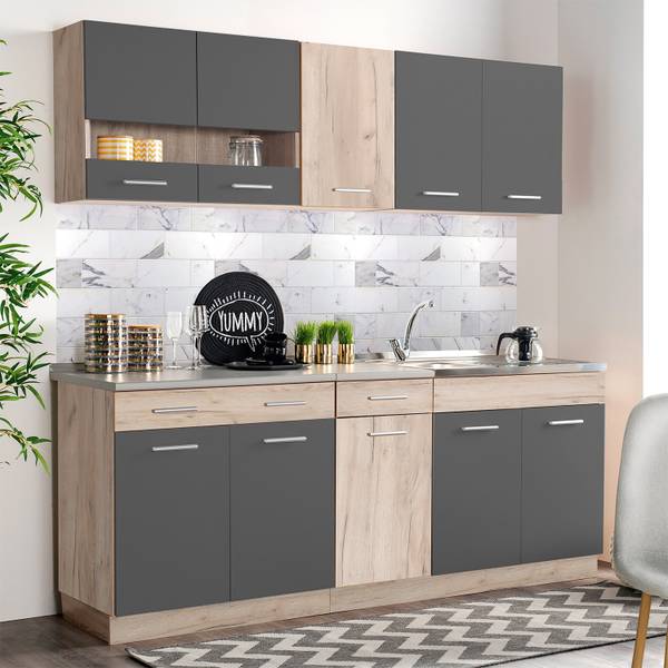 Küchenzeile ohne Geräte 2359 Braun - Grau - Holzwerkstoff - 120 x 206 x 60 cm