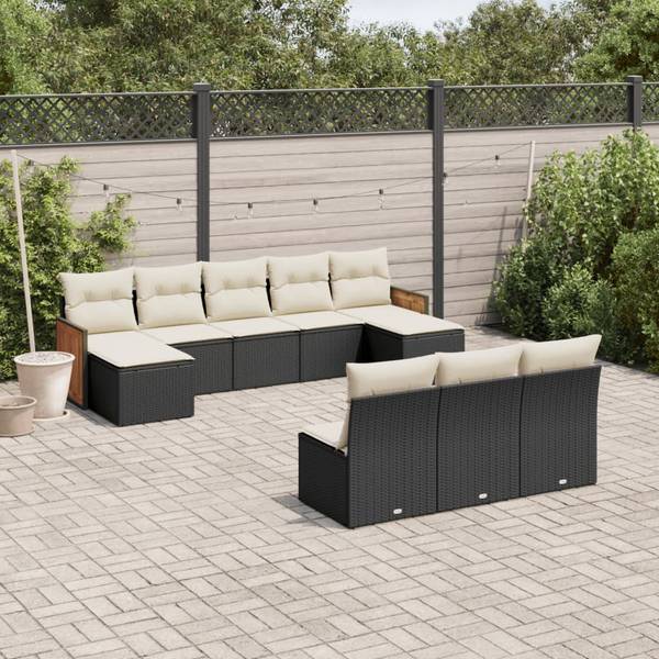 Garten-Lounge-Set 3035027-1 10-teilig Schwarz - Weiß - Polyrattan - 55 x 69 x 62 cm
