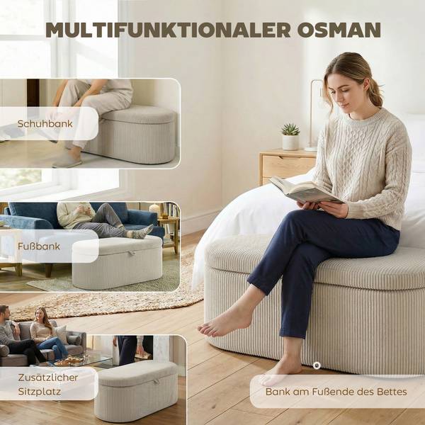 Sitzbank 838-623V00BG Beige - Cord - 51 x 49 x 105 cm