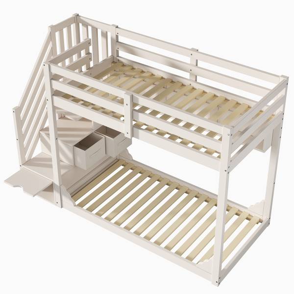 Etagenbett LucyWoody Ⅰ Weiß - Holzwerkstoff - 95 x 145 x 253 cm