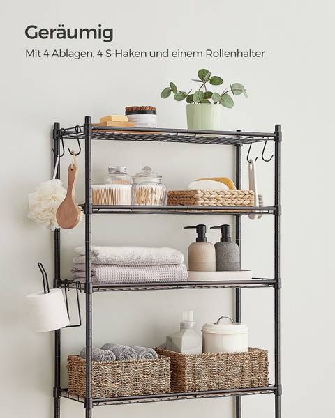 4-stöckiges Toilettenregal Prague Schwarz - Metall - 63 x 176 x 30 cm