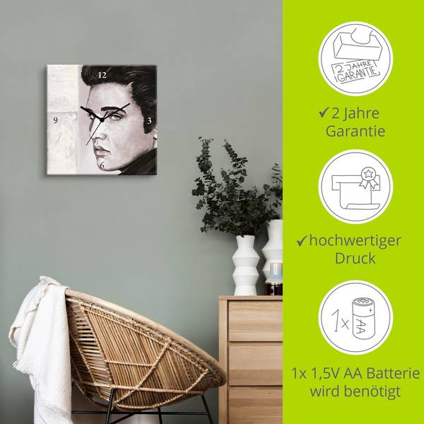 Hollywood Legenden II - Elvis Presley Grau - Holzverbundwerkstoff - 30 x 30 x 2 cm