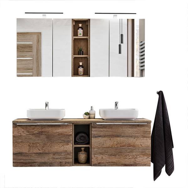 Badmöbel-Set PUEBLA-56-171 11er-Set Braun - Holzwerkstoff - 140 x 200 x 46 cm