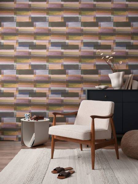 Vliestapete 4854 Streifen glatt Design Blau - Braun - Flieder - Multicolor