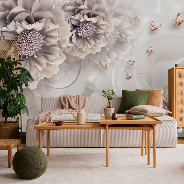 Fototapete BLUMEN Schmetterlinge 135 x 90 x 90 cm