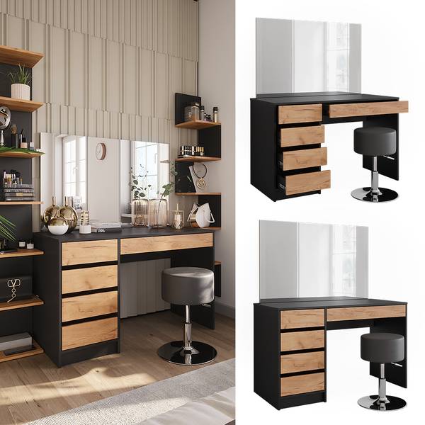 Schminktisch Sherry 52028 3er set Braun - Grau - Holzwerkstoff - 120 x 75 x 55 cm