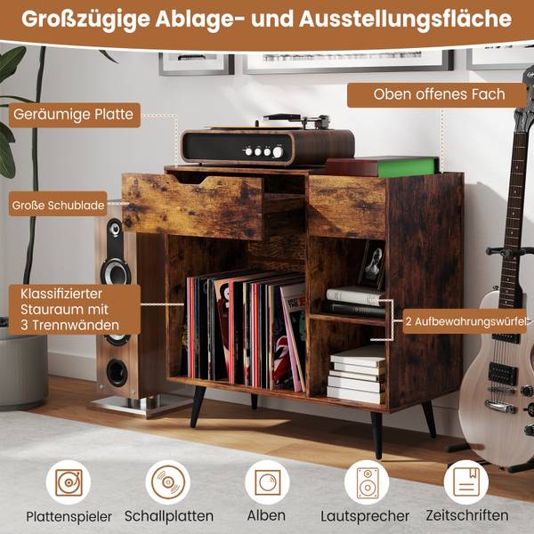 Plattenspielerständer VH34366PQ-ORDE Braun - Holzwerkstoff - 40 x 79 x 80 cm