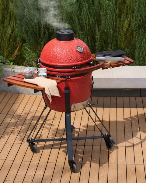 Gril à charbon de bois KAMADO Noir - Marron - Rouge