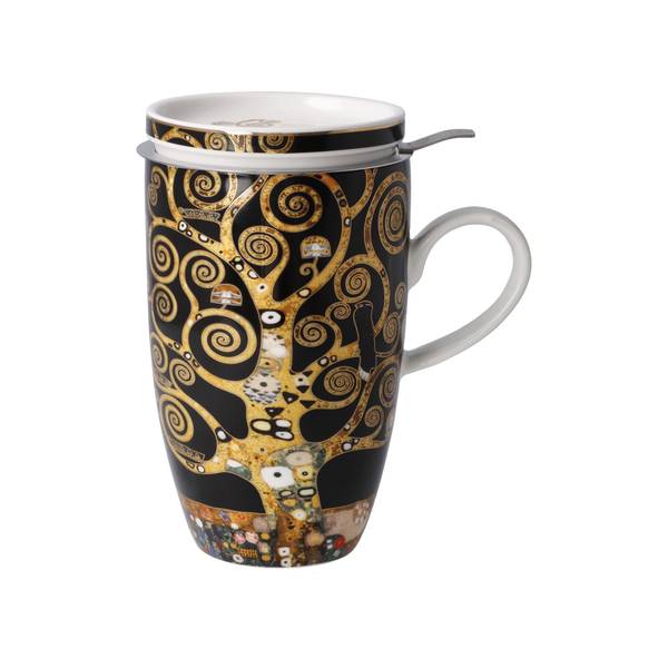 Teetasse Gustav Klimt  Der Lebensbaum Schwarz - Gold - Porzellan - 8 x 14 x 12 cm