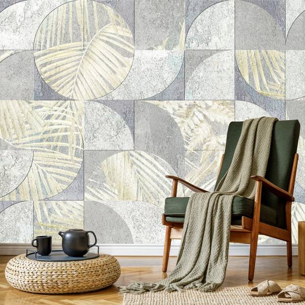 Vlies-Fotobehang BETON Bladeren Natuur lichtgrijs - 405 x 270 x 270 cm