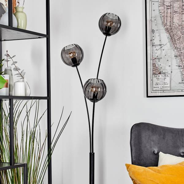 Stehlampe Cesaro Grau - Aluminium - Klarglas - 39 x 170 x 39 cm