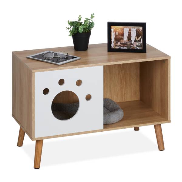 Meuble de toilette pour chat avec porte Marron - Blanc - Bois manufacturé - 75 x 50 x 40 cm
