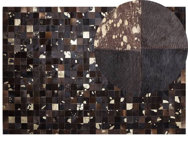 Tapis patchwork BANDIRMA Marron - Doré - Cuir véritable - 160 x 160 x 160 cm