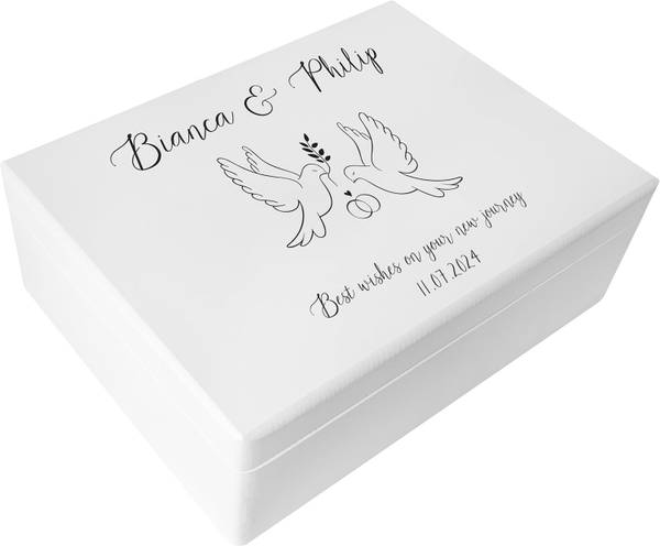 Erinnerungsbox Hochzeit Weiß - Holz teilmassiv - 30 x 14 x 40 cm