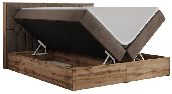 Boxspringbett AMORE Braun - Eiche Dekor - H3 - Textil - Liegefläche Breite: 140 cm
