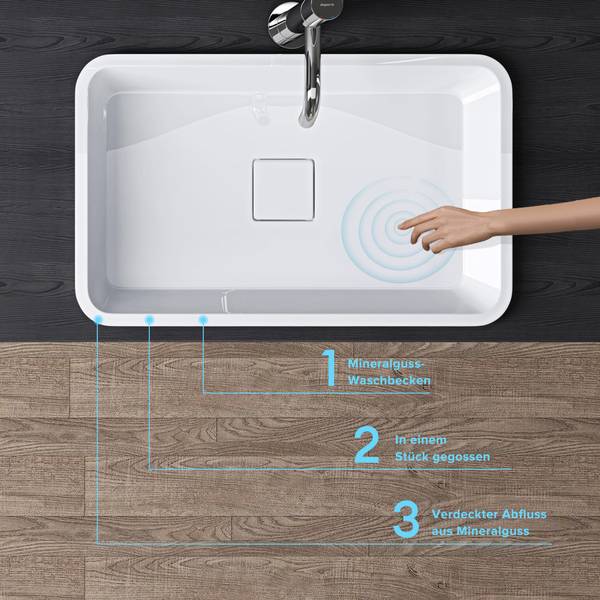 Waschbecken Col104W-600 Hochglanz Weiß - 38 x 12 x 60 cm