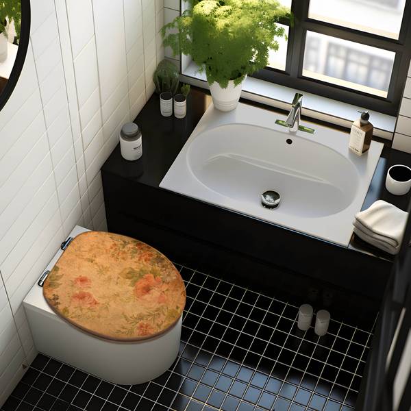 WC-Sitz mit Absenkautomatik Blumen Antik Orange - Bambus - Holzwerkstoff - 38 x 5 x 49 cm