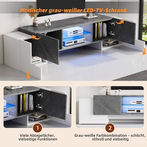 TV Lowboard Grigvek Grau - Weiß - Holzwerkstoff - 30 x 47 x 180 cm