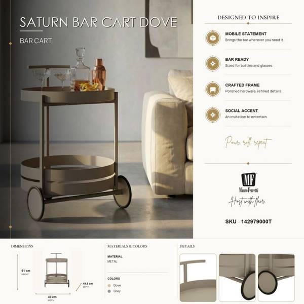 Servierwagen Saturno Grau - Metall - 40 x 61 x 40 cm