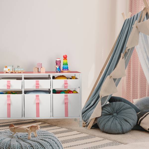 Meuble de rangement enfants 6 tiroirs Rose foncé - Blanc - Polyester - Acier - 100 x 62 x 41 cm