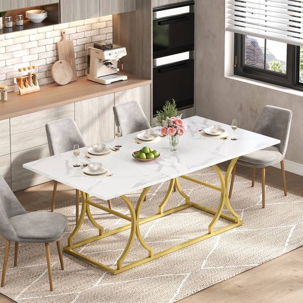 Table à manger MARBWoody Blanc - Bois manufacturé - 80 x 76 x 200 cm
