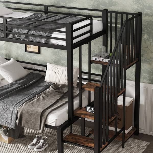 Lit superposé EveMetal Ⅰ Noir - Bois manufacturé - Métal - 124 x 160 x 257 cm