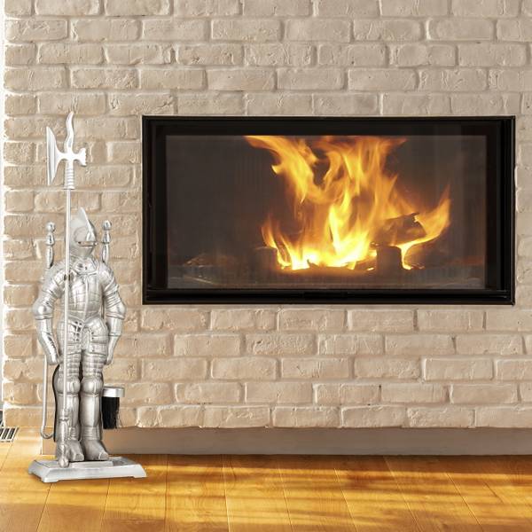 Ensemble serviteur de cheminée 4 pièces Noir - Argenté - Fonte - 21 x 72 x 13 cm