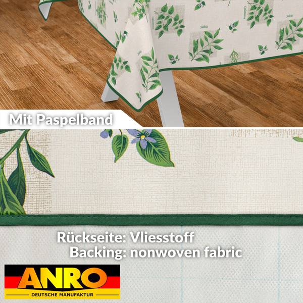 Wachstuchtischdecke Kräuter mit SAUM Tiefe: 100 cm