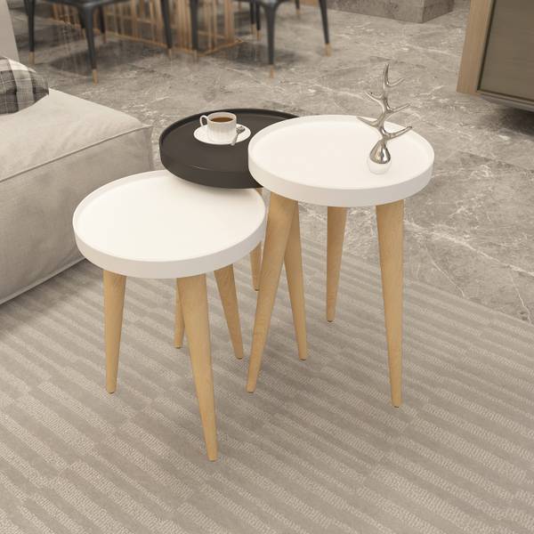 Beistelltisch Piscina 3-teilig Grau - Holzwerkstoff - 35 x 56 x 35 cm
