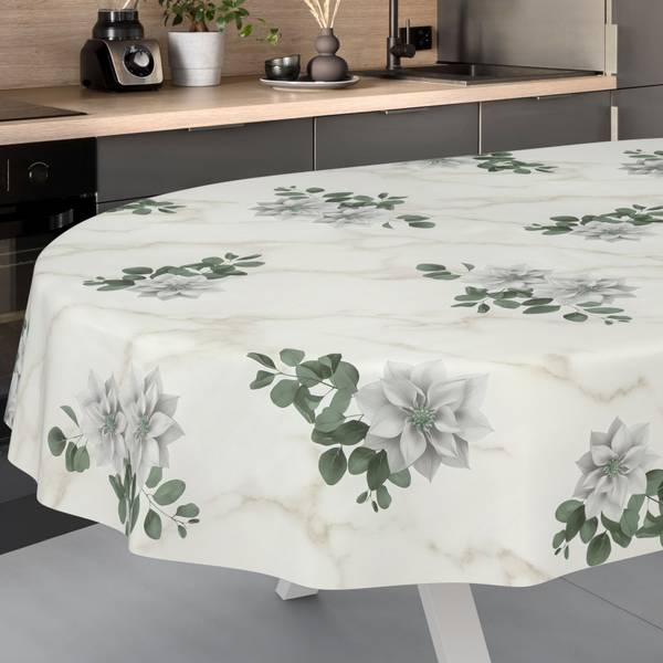 Wachstuchtischdecke Marmor Blumen Grau - Kunststoff - 140 x 1 x 240 cm