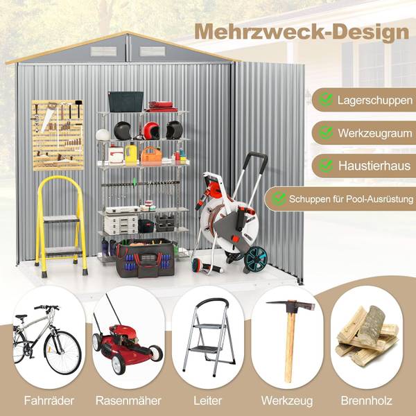 Gerätehaus SF6328ZM+DE Braun - Metall - 142 x 186 x 196 cm